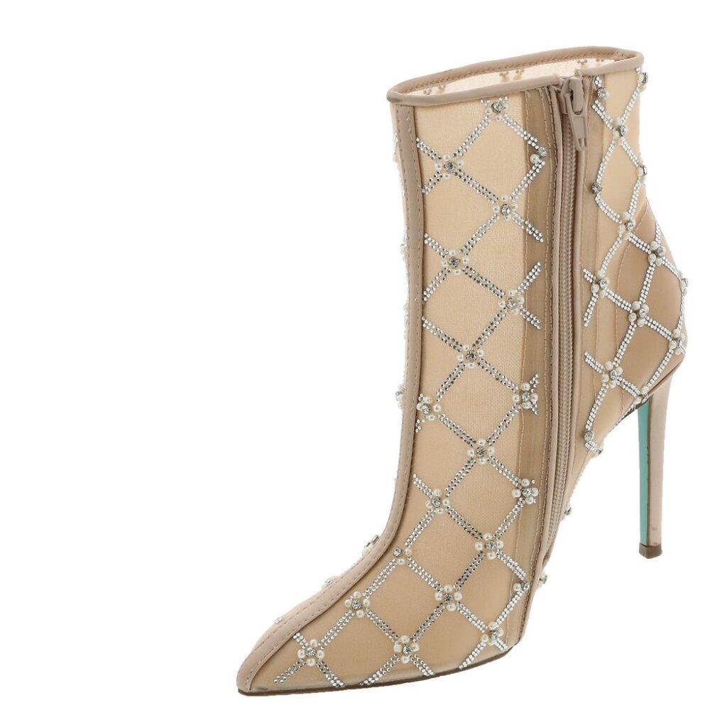 Betsey Johnson Women's Lark Mesh Embellished Stiletto Bootie Nude - Picture 2 of 7